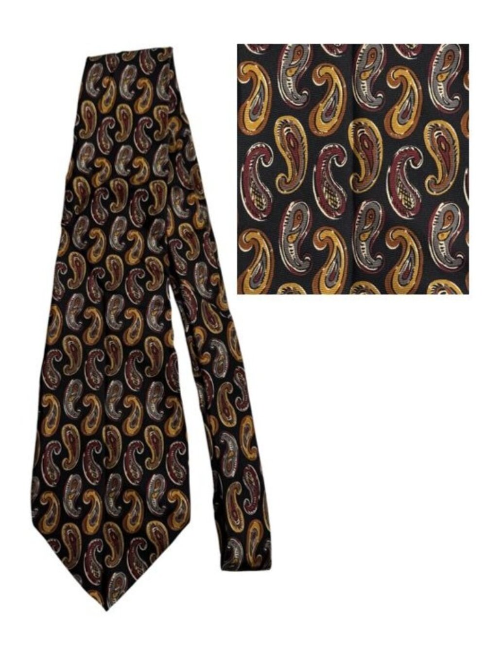 Fendi Cravatte 100% Silk Mens Neck Tie Paisley Black Red Made in Italy Preppy